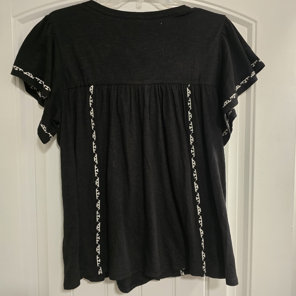 ANTHROPOLOGY Embroidered Flutter Sleeve Tassel-Tie Knit Peasant Top - Picture 8 of 8